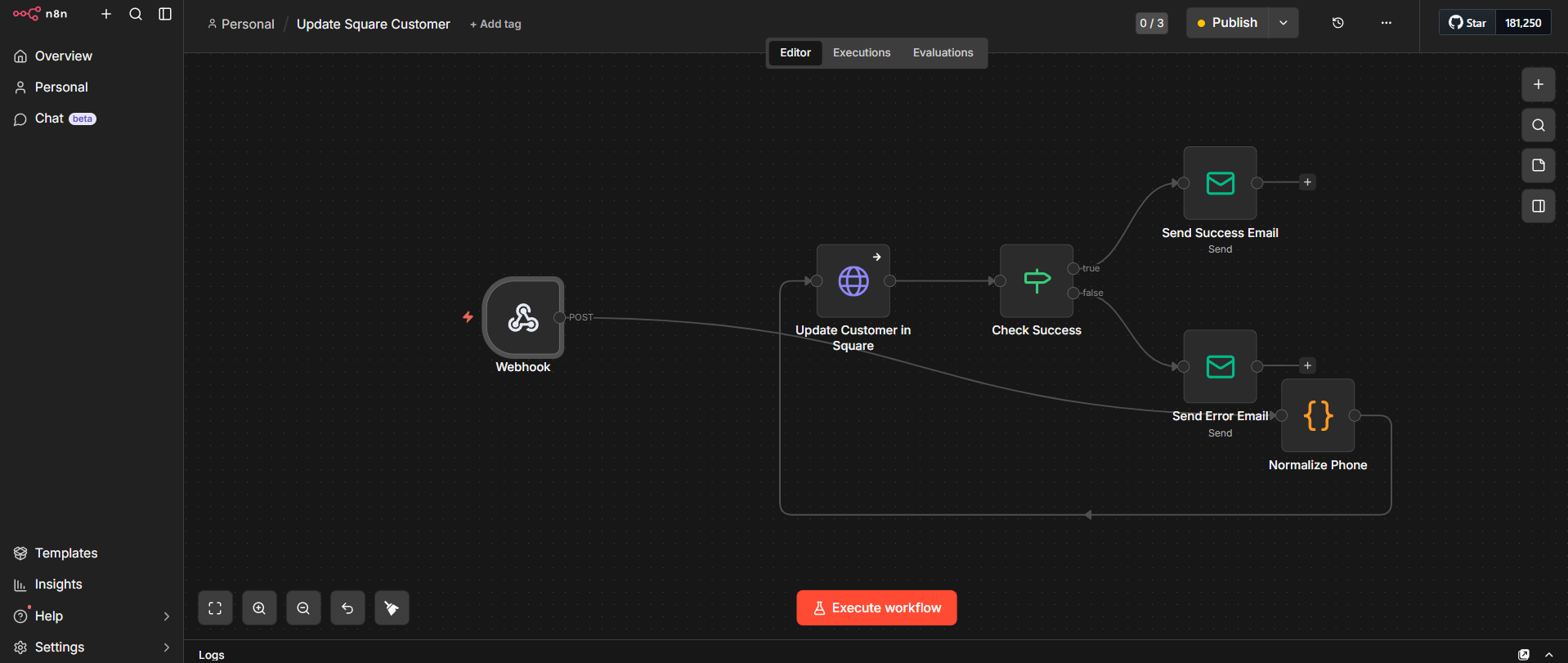 Update Square Customer Workflow