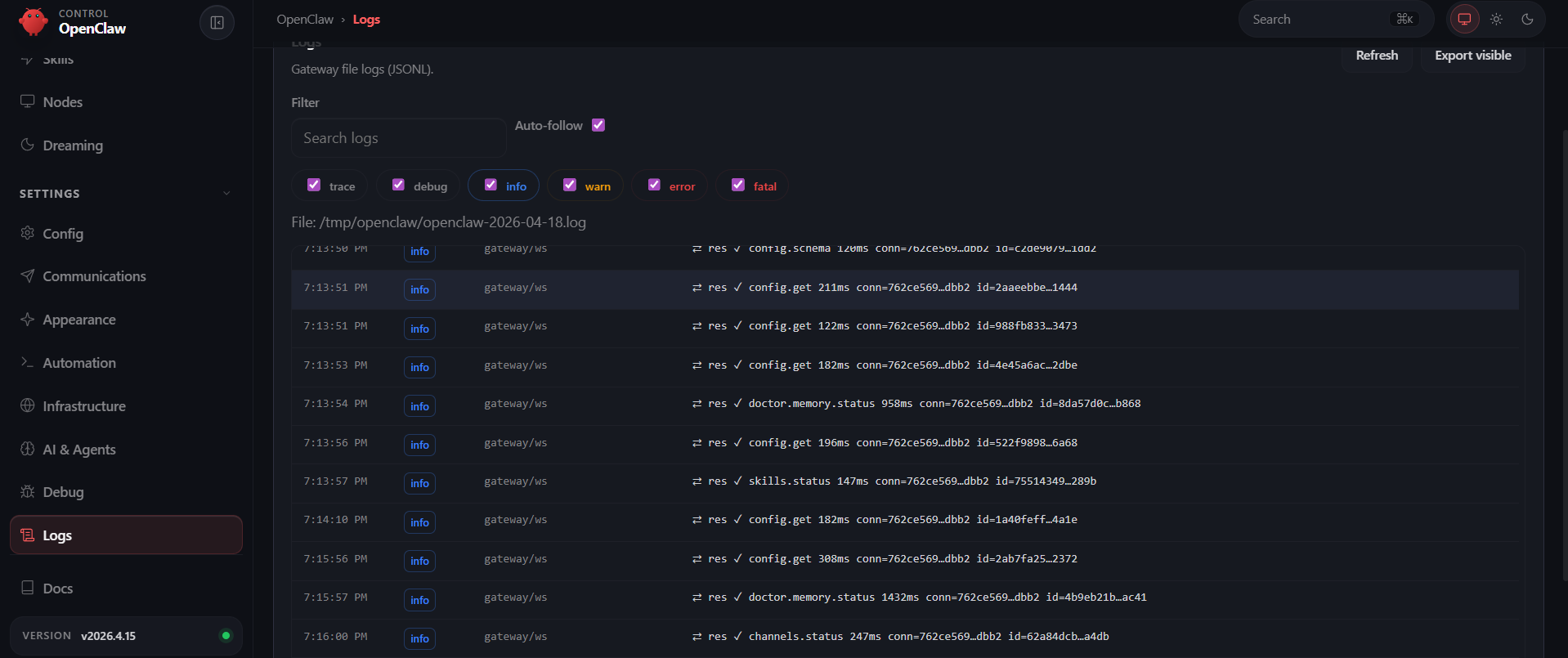 OpenClaw Gateway Logs