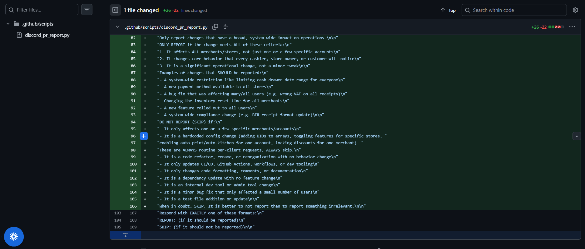 GitHub Actions PR Report Script